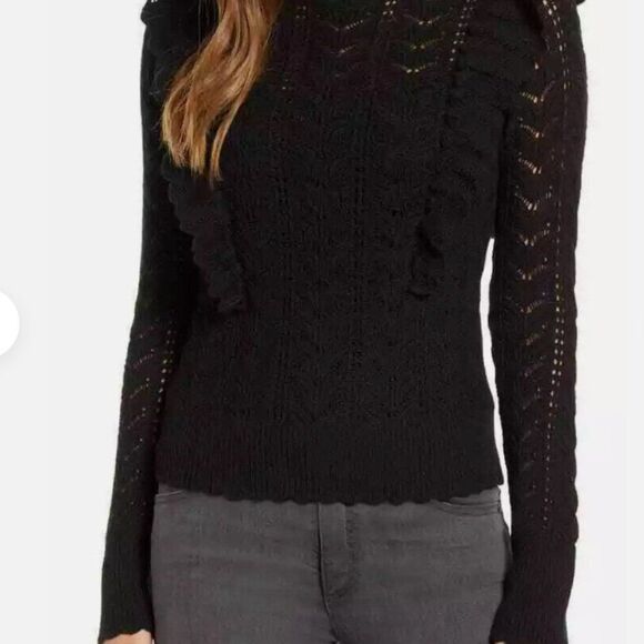 Rachel Parcell Sweaters - RACHEL PARCELL Black Pointelle Ruffle Lacy Knit Pullover Sweater, Size XL